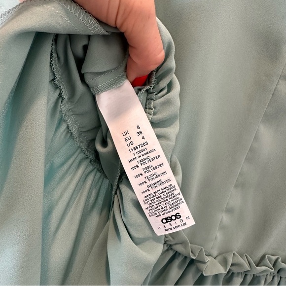 ASOS DESIGN smock top asymmetric ruffle hem sage green blue office career casual - Picture 9 of 12